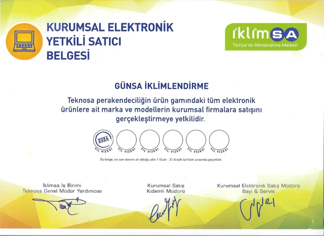 İklimSA Kurumsal Elektronik Yetkili Satıcı Belgesi