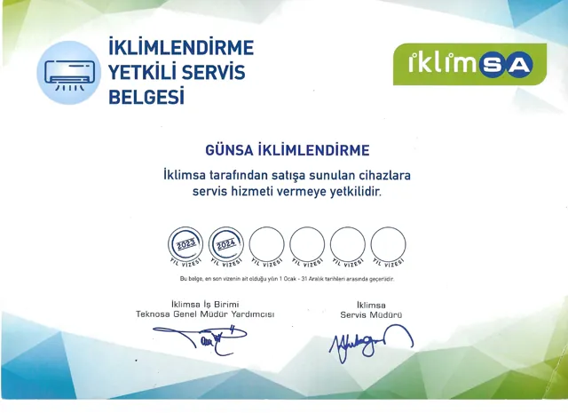 İklimSA Yetkili Servis Belgesi