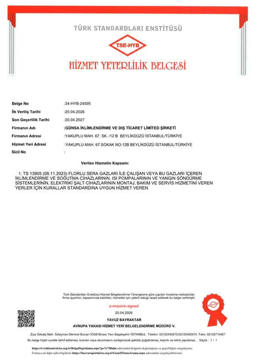 TSE Hizmet Yeterlilik Belgesi